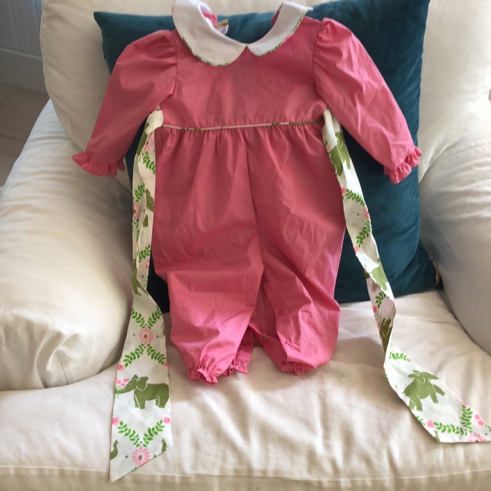 No monogram! Rebecca romper Hampton’s hot pink